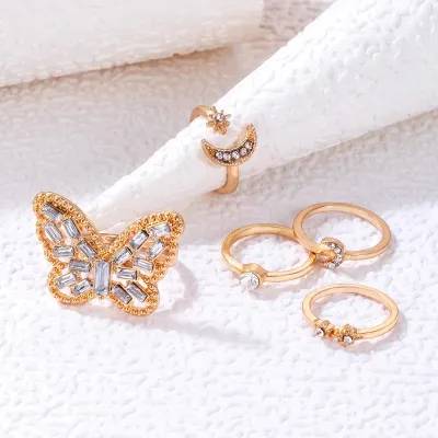 Crystal Moon Butterfly Ring Set (5 Pcs)